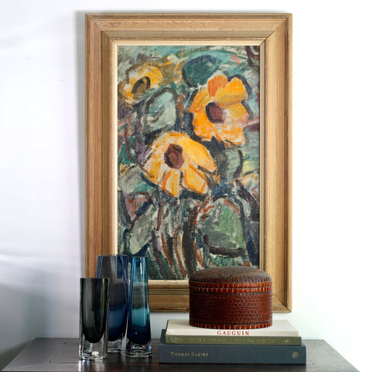 Large Original Vintage Sunflower Oil Painting from Sweden