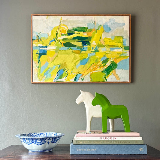 Colorful Original Vintage Mid Century Abstract Oil Painting from Sweden