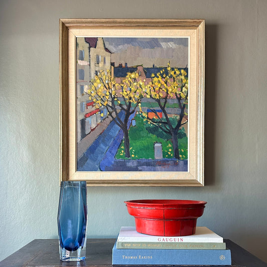 Colorful Swedish Vintage Original Cityscape Oil Painting