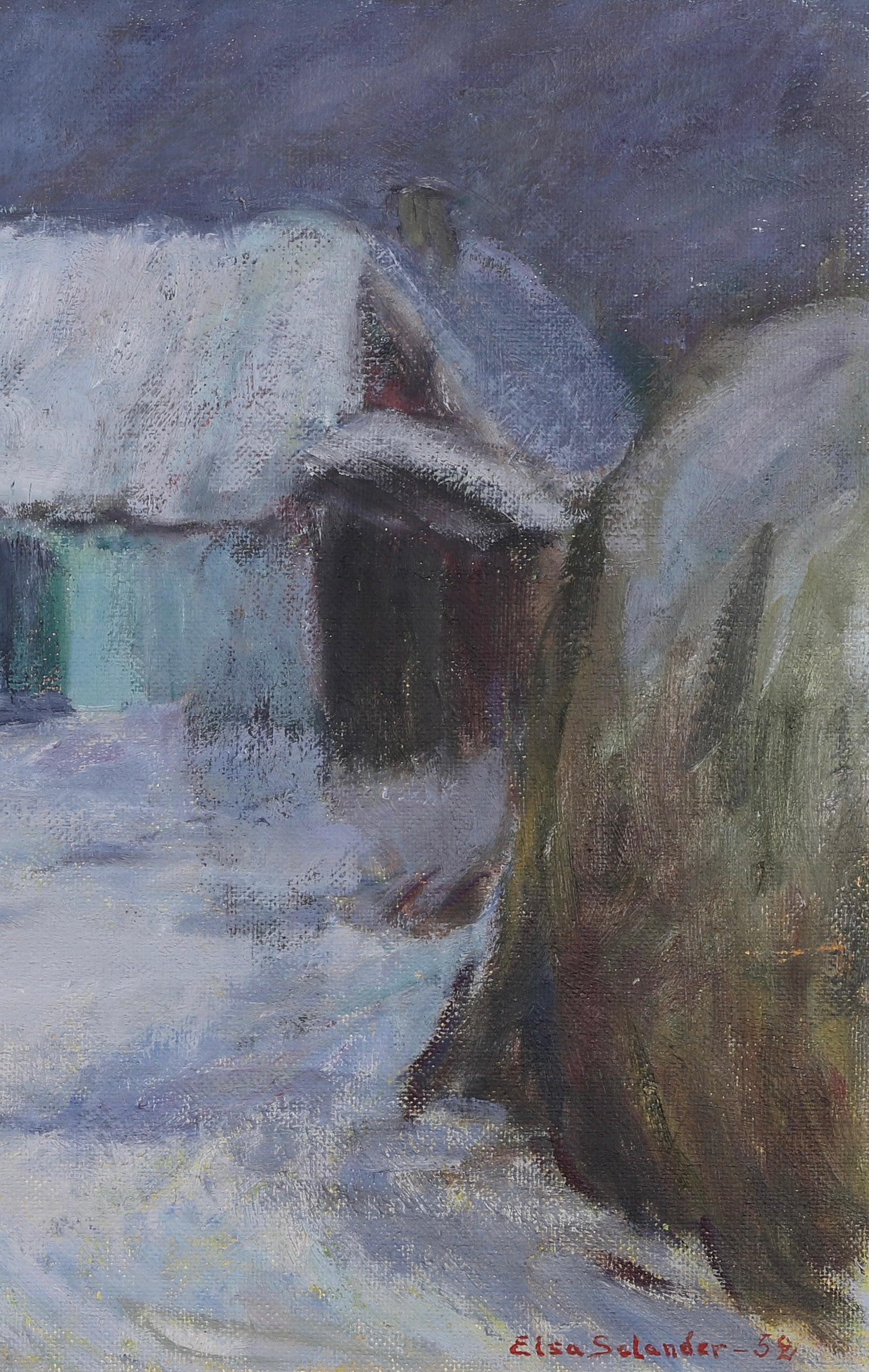 Mid Century Winterscape Oil Painting By E Selander Sweden 1952