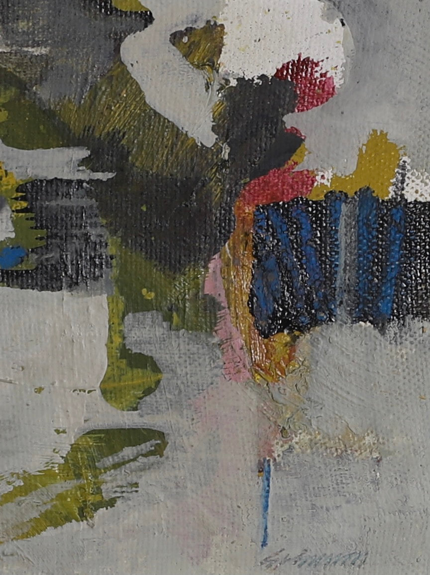 Mid Century Abstract Oil Painting By G Johnsson Sweden