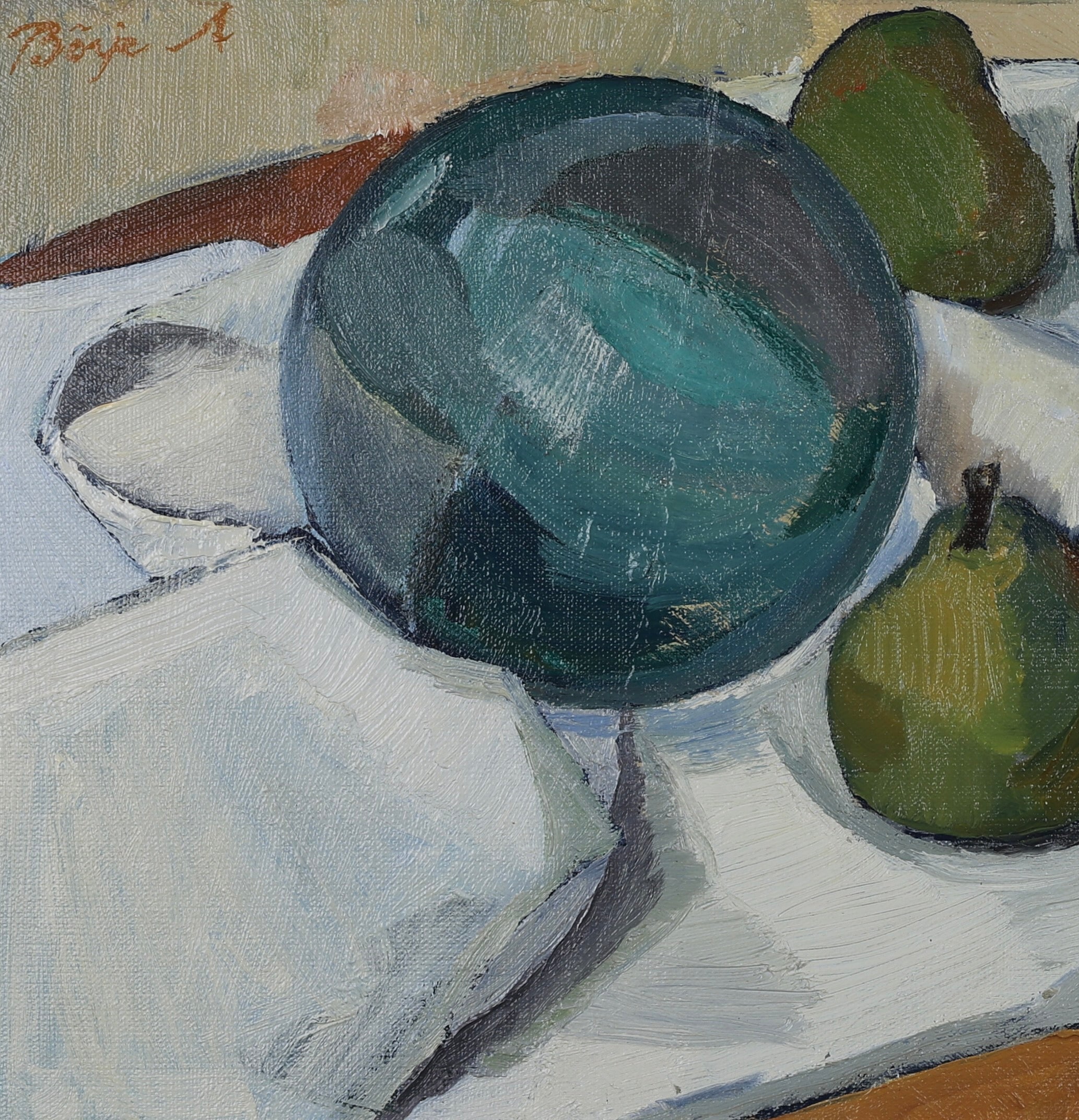 Mid Century Still Life Oil Painting from Sweden By Börje A 1968