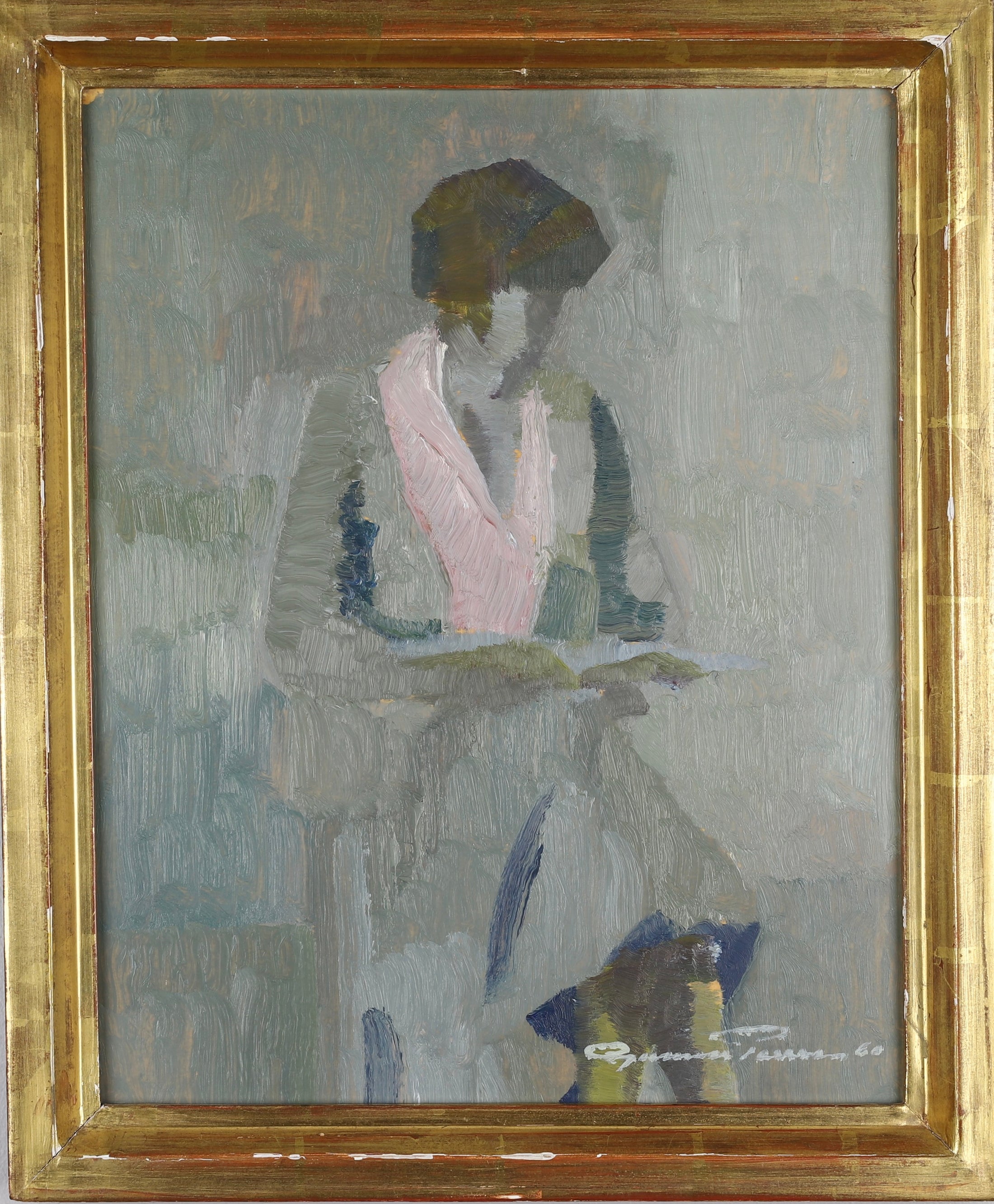 Mid Century Original Figure Oil Painting By G Persson Sweden 1960