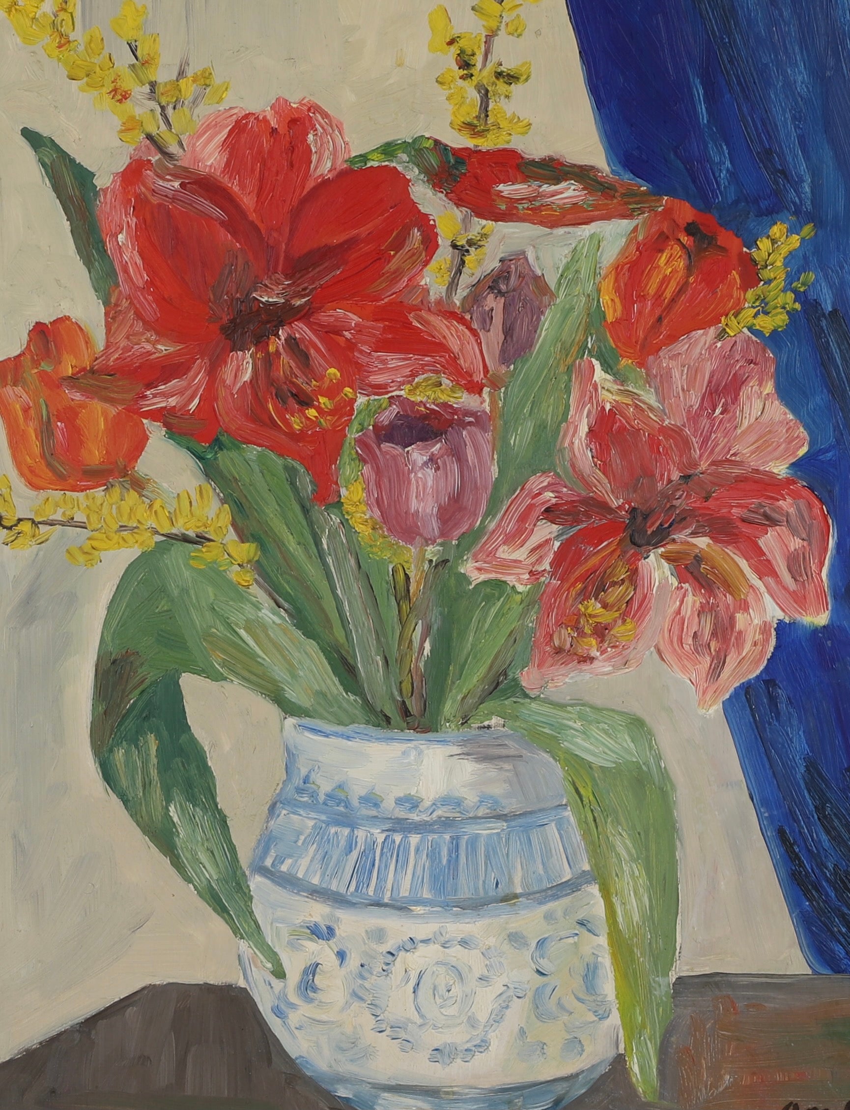 Mid Century Original Still Life Oil Painting Dated 1949 From Sweden