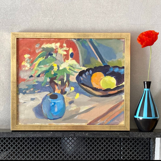 Mid Century Original Still Life Oil Painting By O Ericsson Sweden 1949