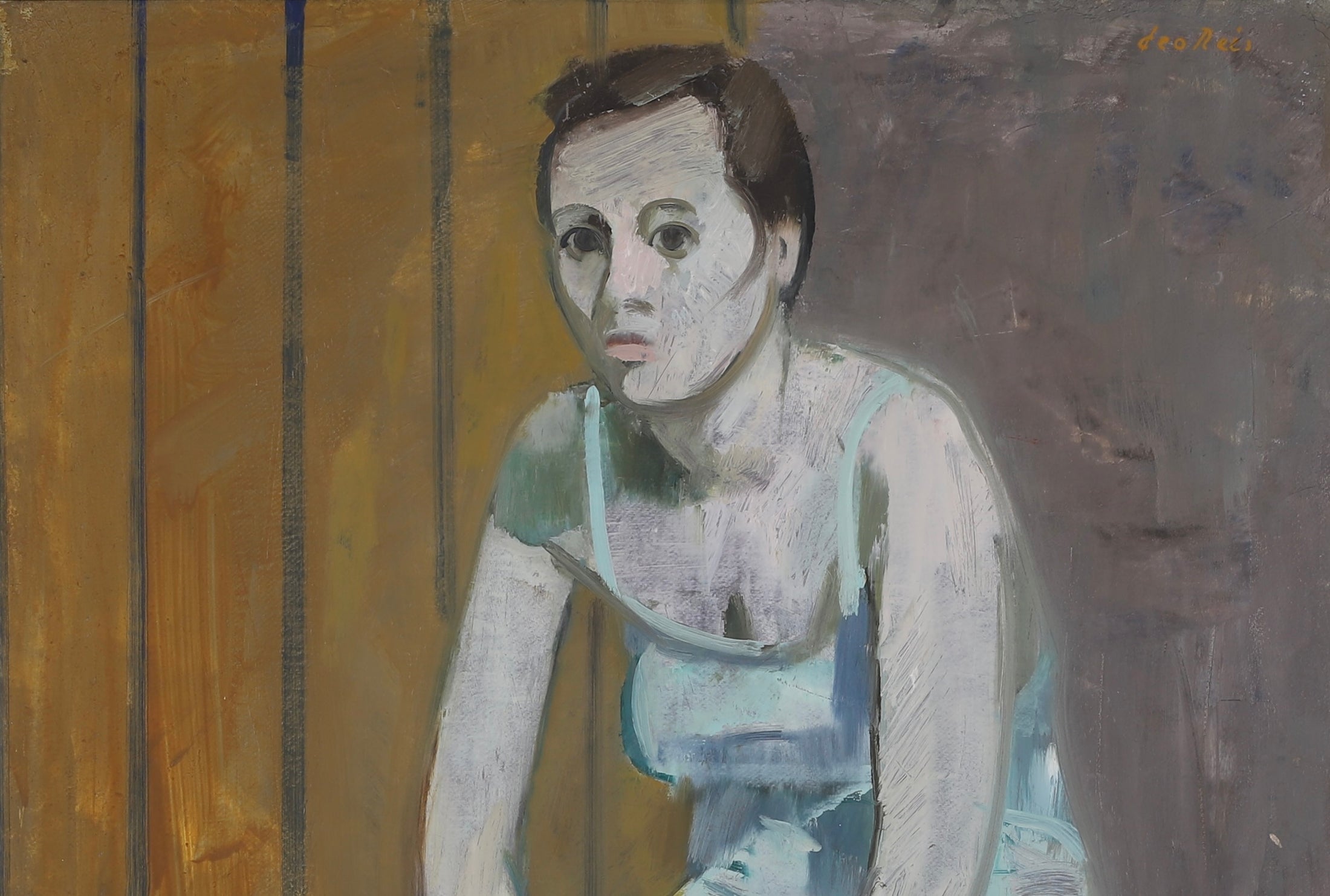 Mid Century Original Portrait Oil Painting L Reis From Sweden