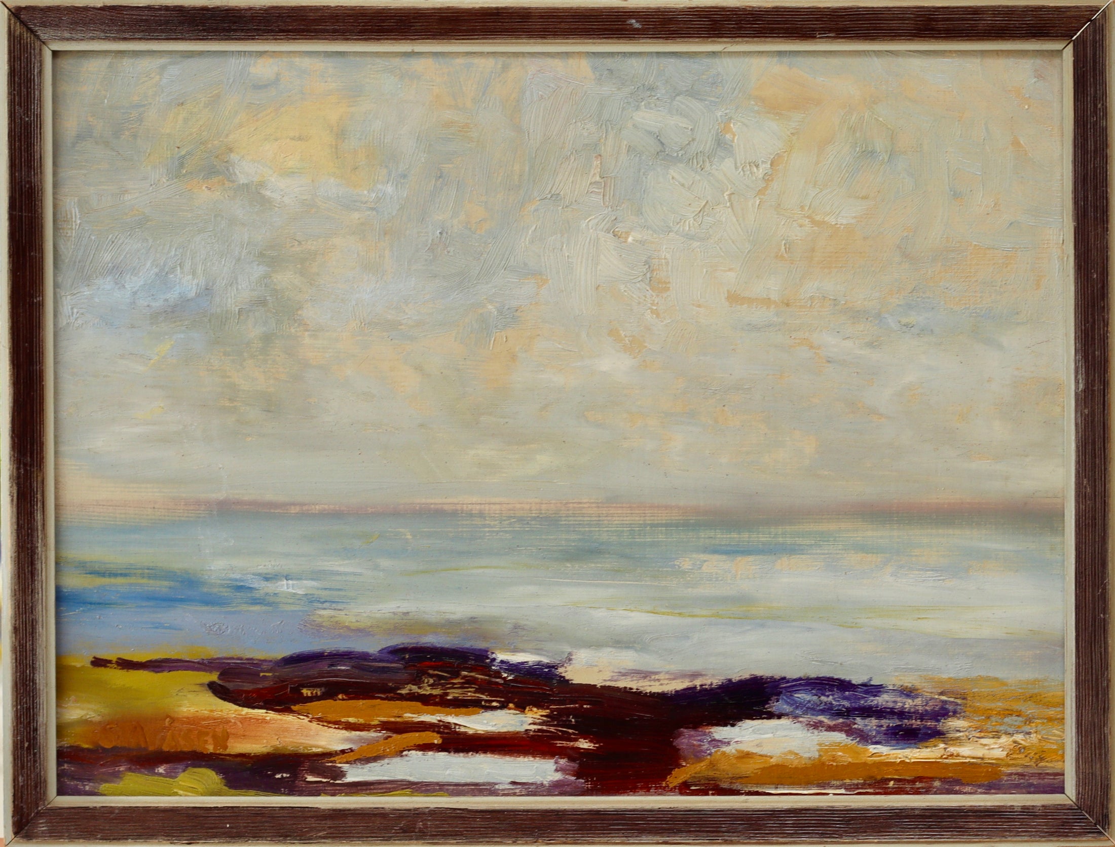 Mid Century Oil Painting Vintage Art Room Seascape by Gösta Stawåsen Sweden