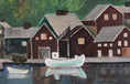 Load image into Gallery viewer, Mid Century Oil Painting from Sweden of a Traditional Harbor