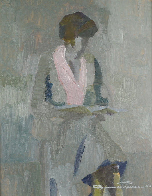 Mid Century Original Figure Oil Painting By G Persson Sweden 1960