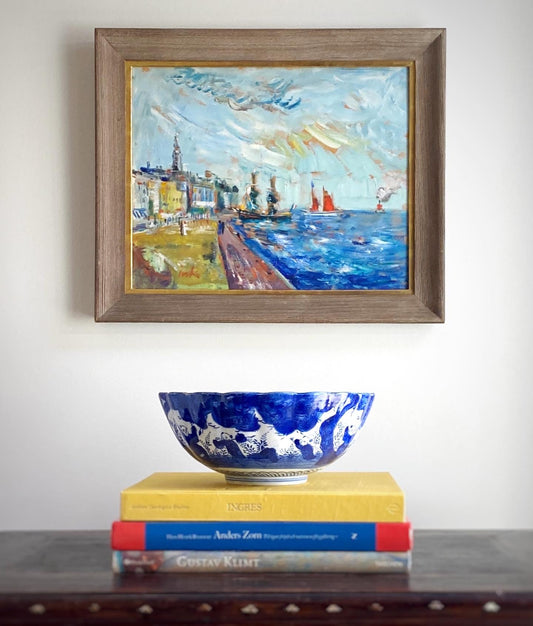 Colorful Vintage Original Cityscape Oil Painting From Sweden