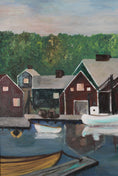 Load image into Gallery viewer, Mid Century Oil Painting from Sweden of a Traditional Harbor