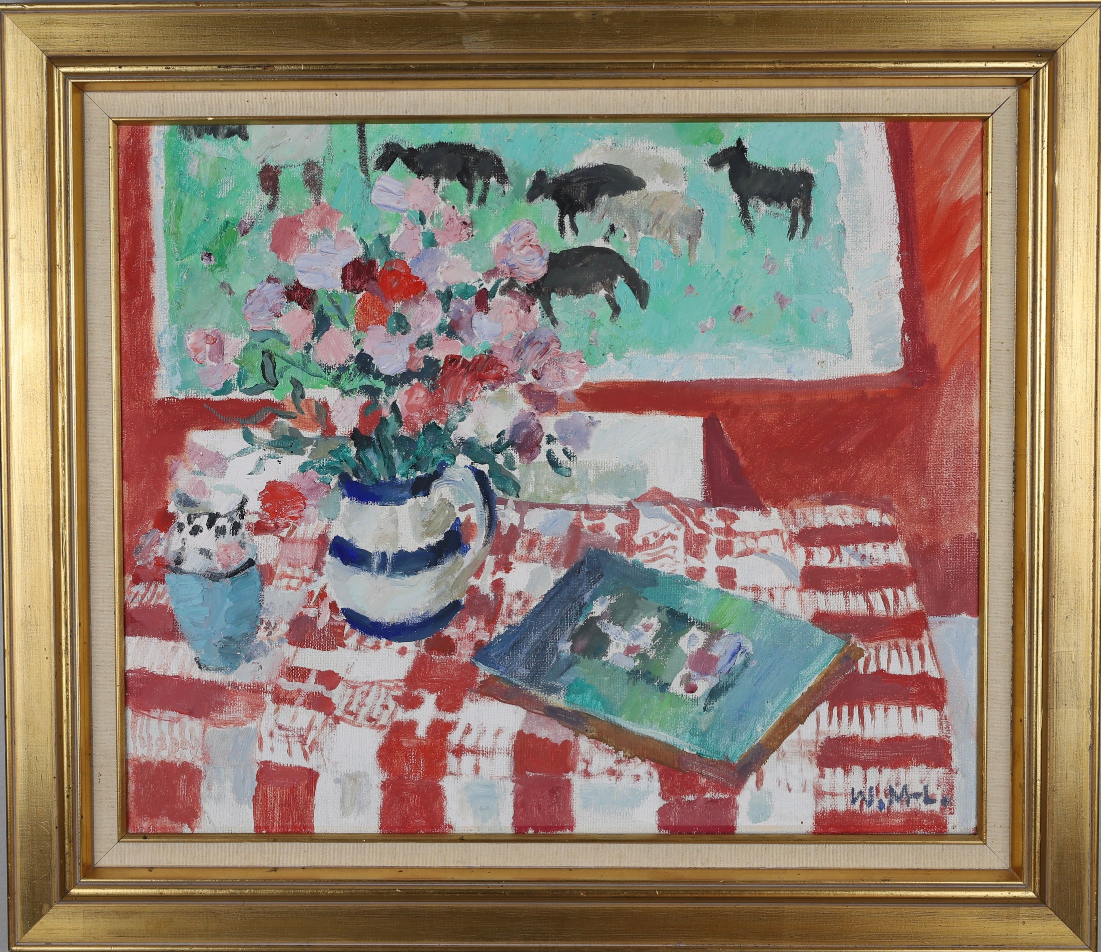 Mid Century Original Still Life Oil Painting By W Möller Lindquist Sweden