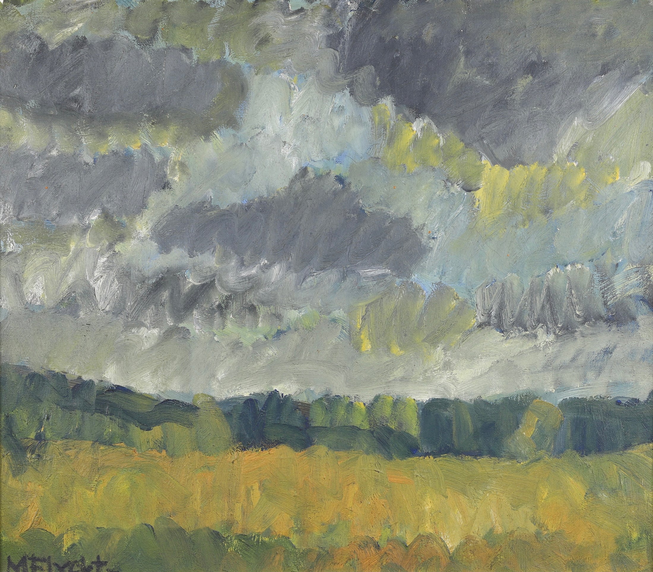 Mid Century Vintage Landscape Oil Painting By M Flyckt Sweden