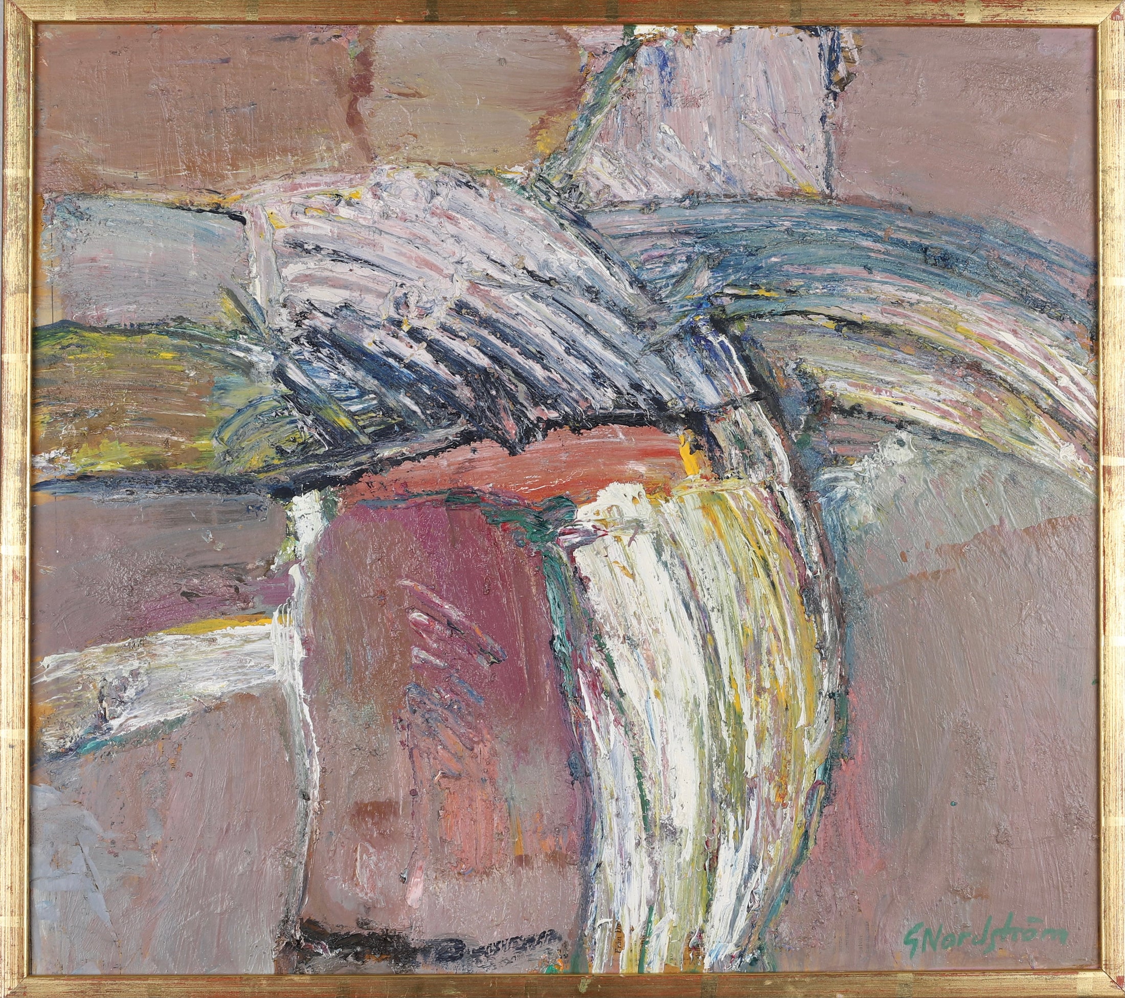 Mid Century Abstract Landscape Oil Painting From Sweden