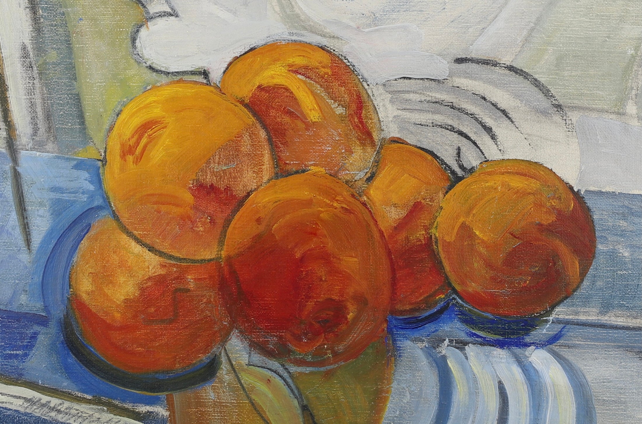 Mid Century Vintage Art Room Oil Painting By Stig Delang Sweden