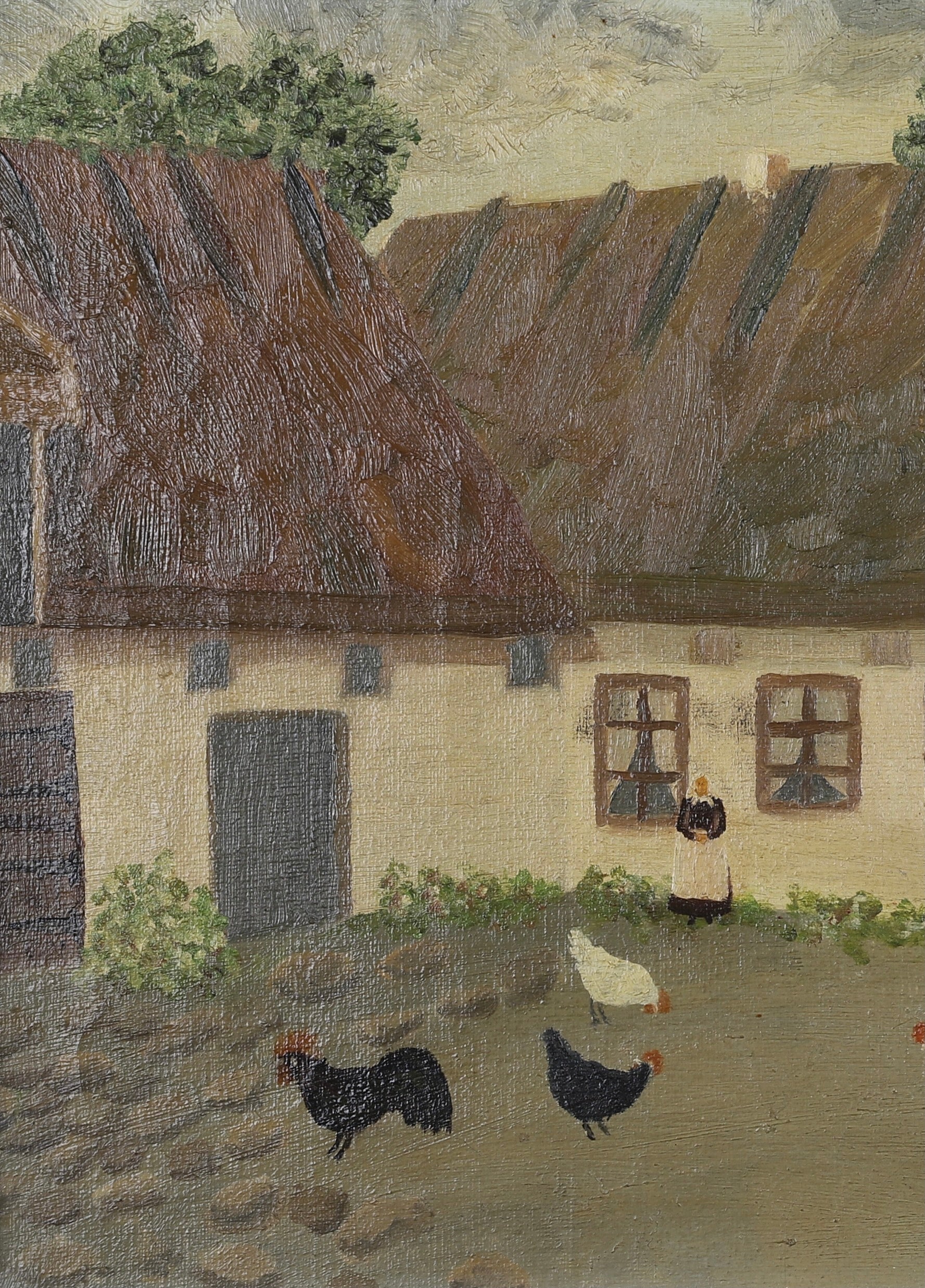 Mid Century Chicken Oil Painting From Sweden 1935