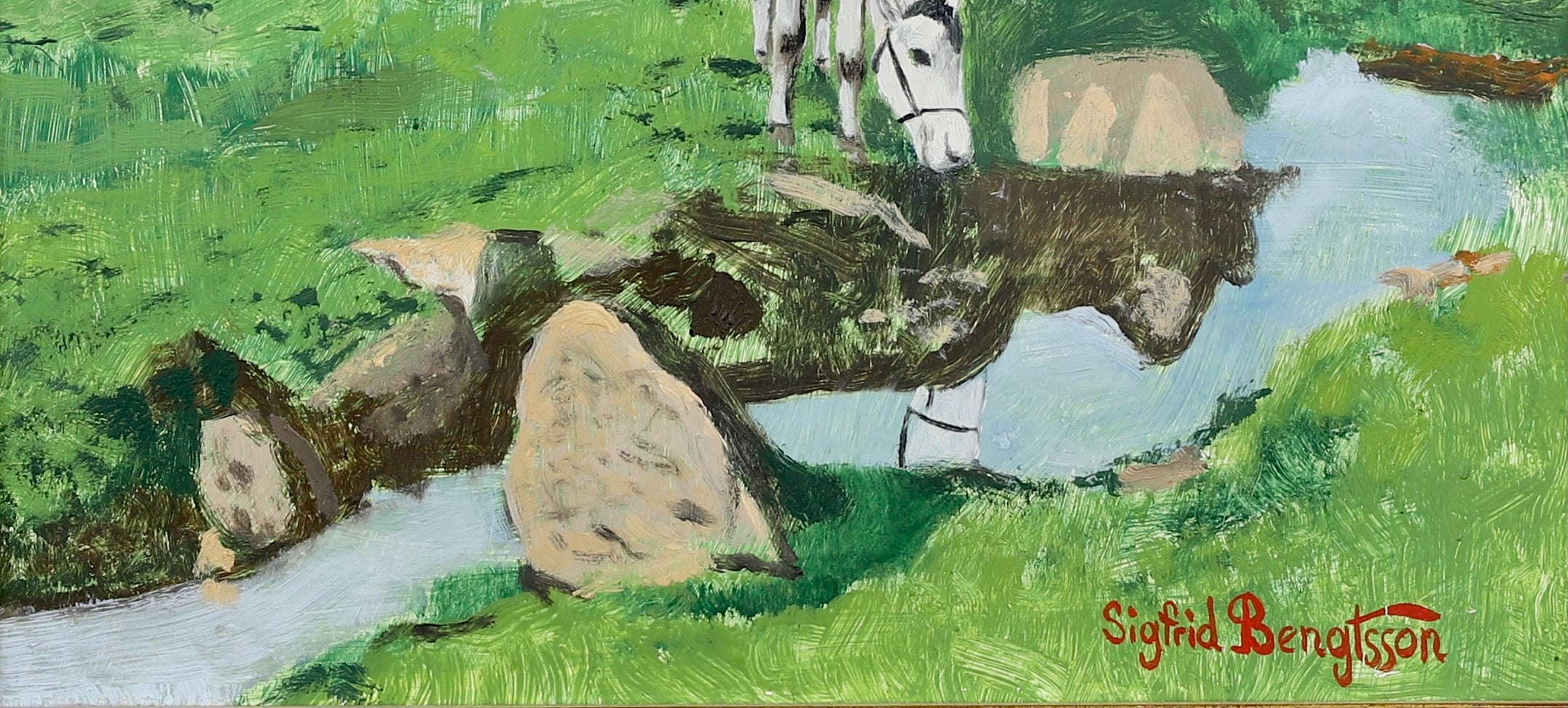 Mid Century Horse Oil Painting  From Sweden