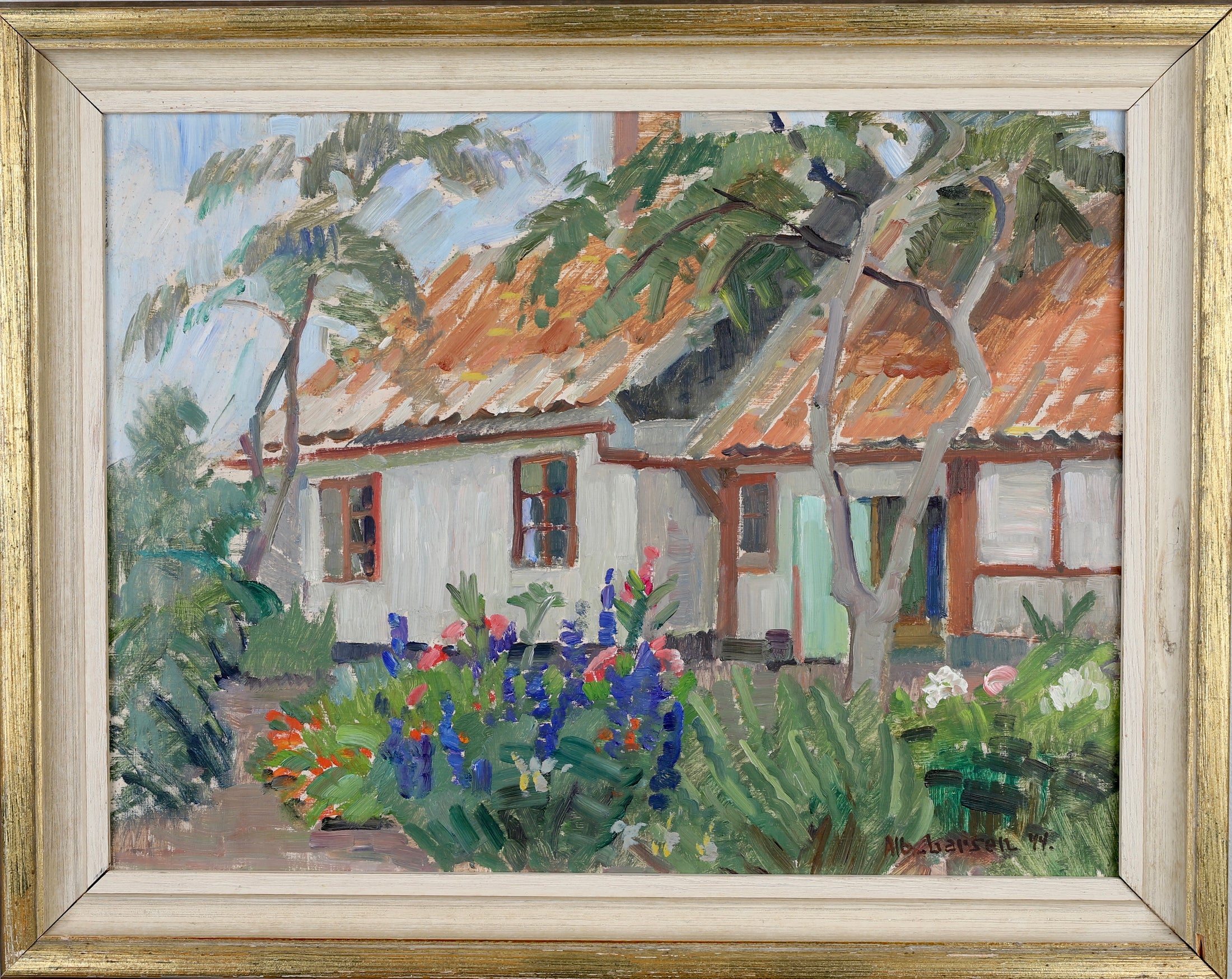 Mid Century Original Oil Painting by A Larsen 1944