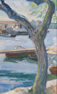 Load image into Gallery viewer, Vintage Mid Century Harbor Oil Painting from Sweden By E Lamm