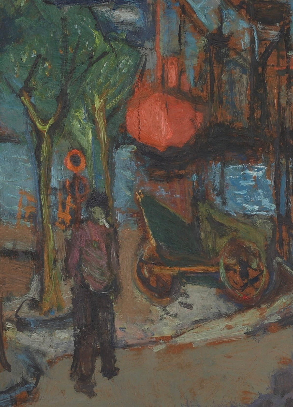 Mid Century Harbor Oil Painting from Sweden By J Bören