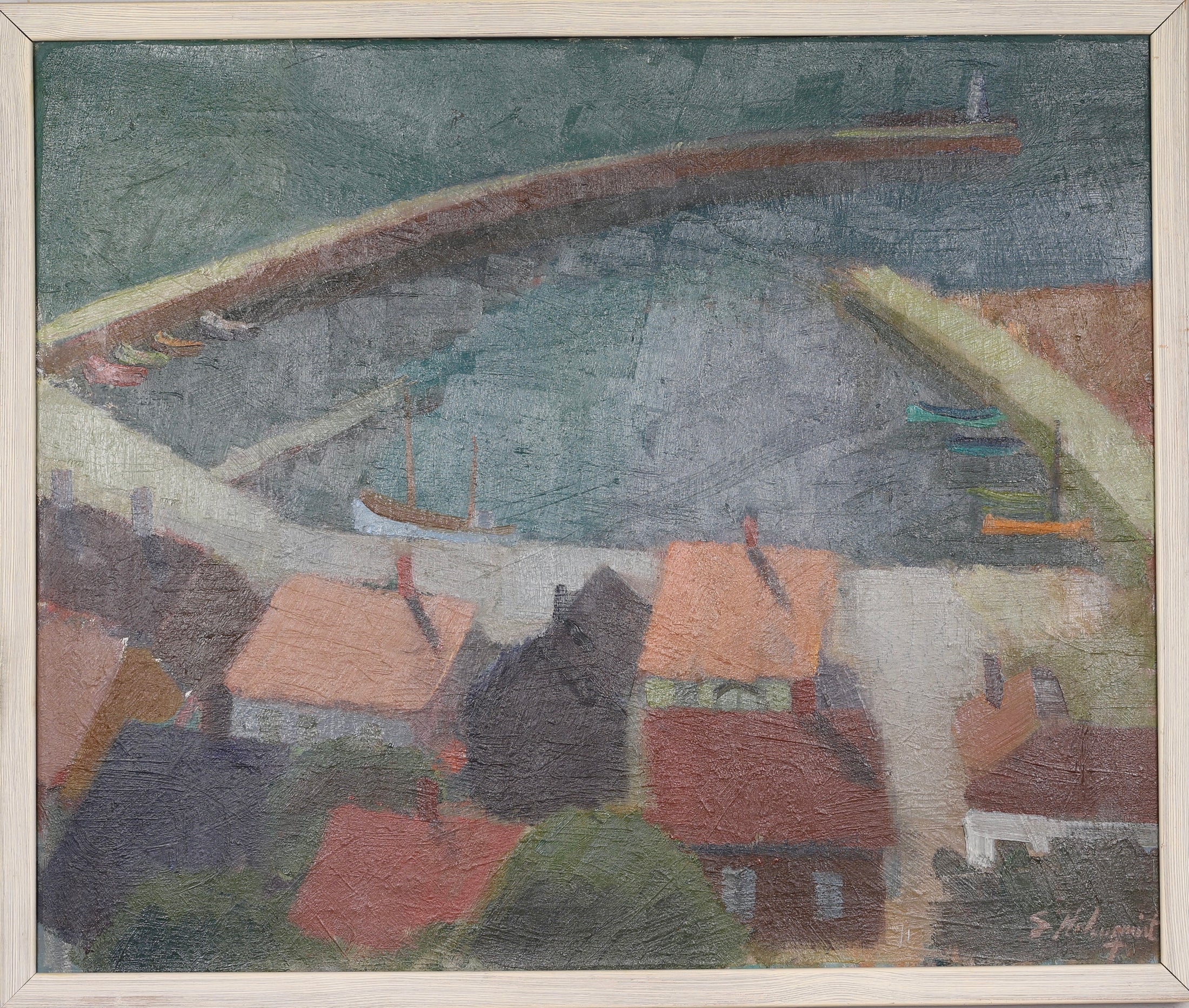 Mid Century Coastal Oil Painting from Sweden By S Holmquist