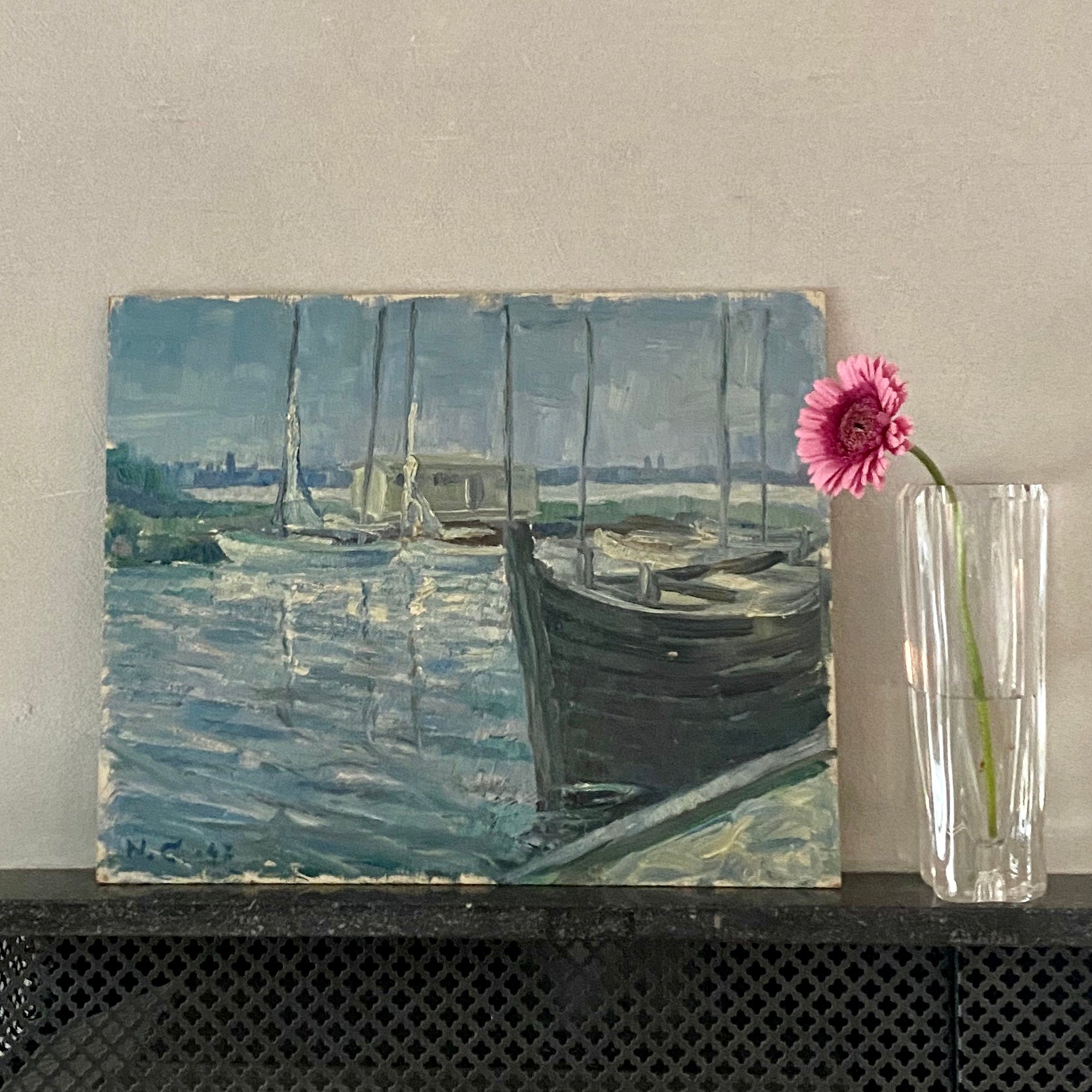 Five Mid Century Oil Paintings on Panel Vintage Art Room Sweden