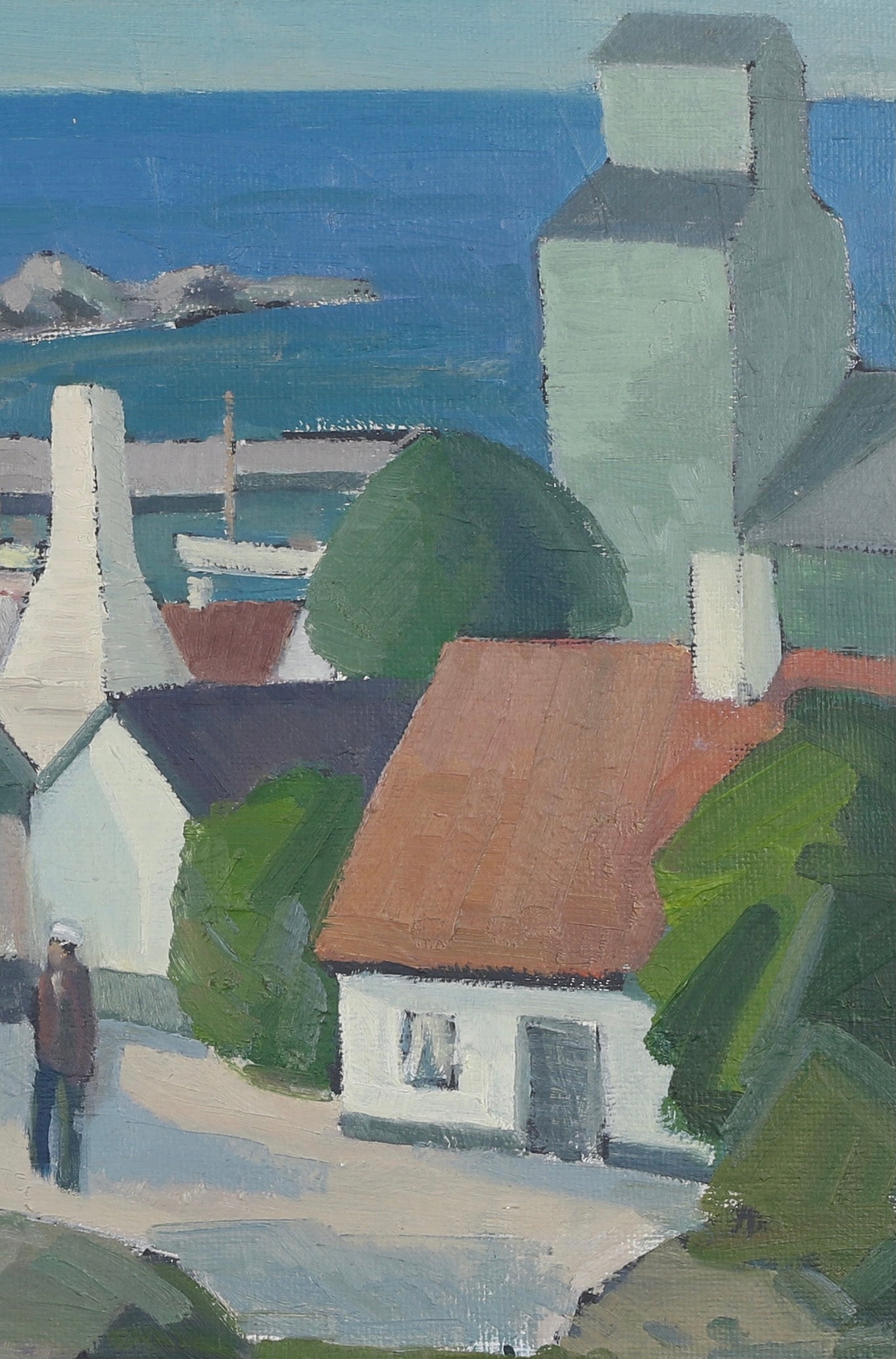 Vintage Mid Century Harbor Oil Painting from Sweden