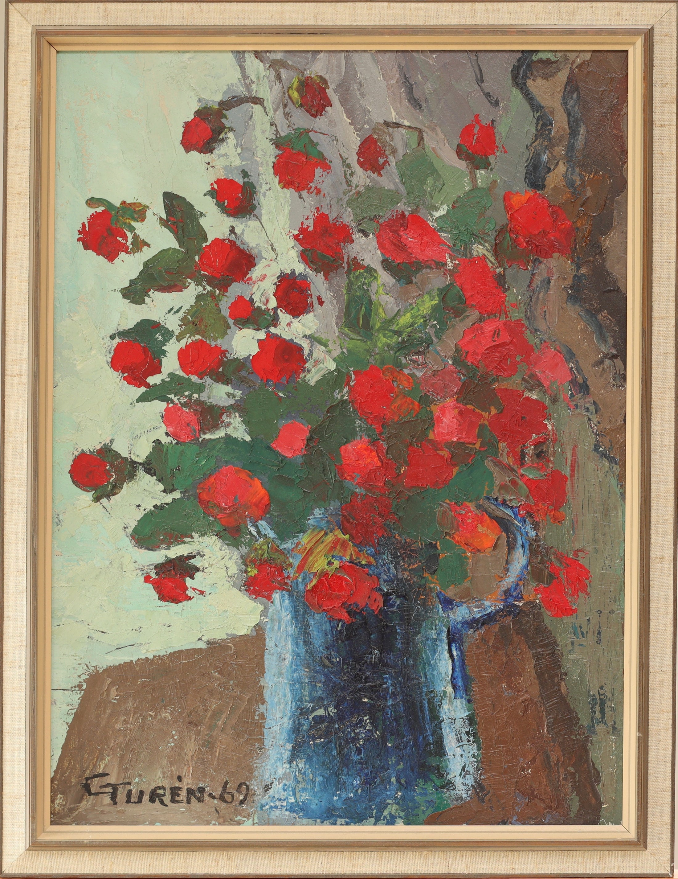 Mid Century Still Life Oil Painting By Greta Turén from 1969