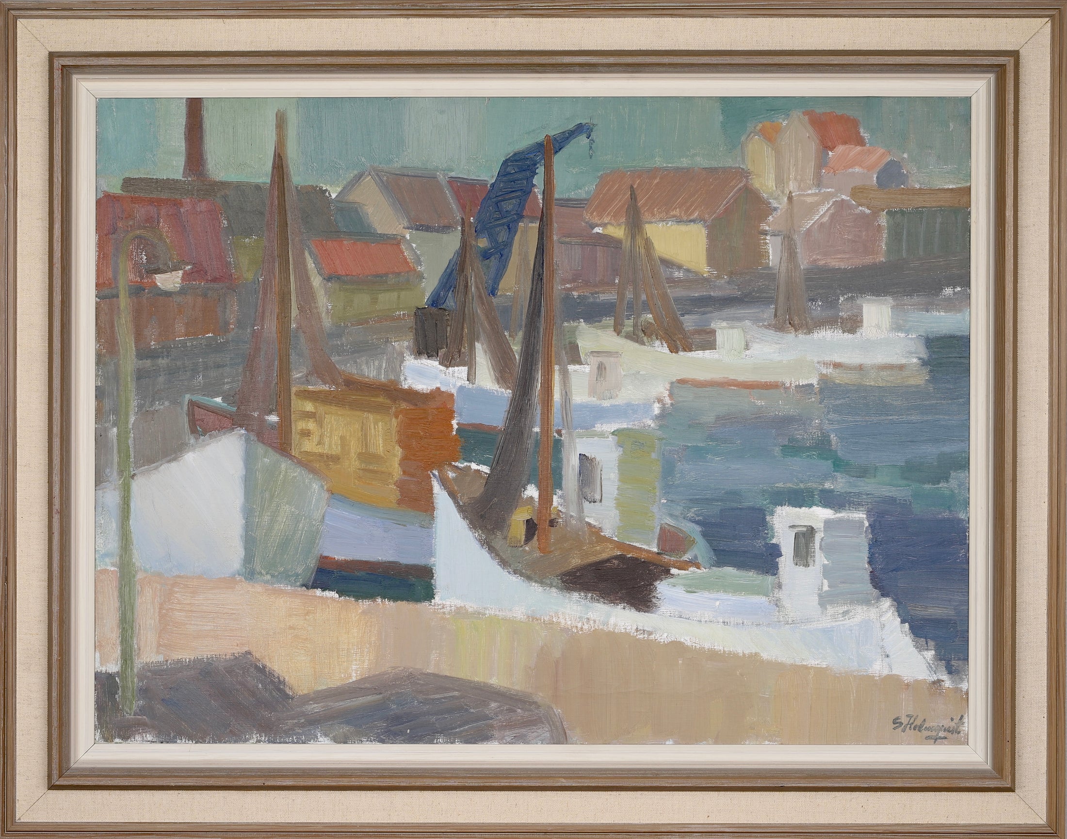 Mid Century Coastal Oil Painting from Sweden By S Holmquist