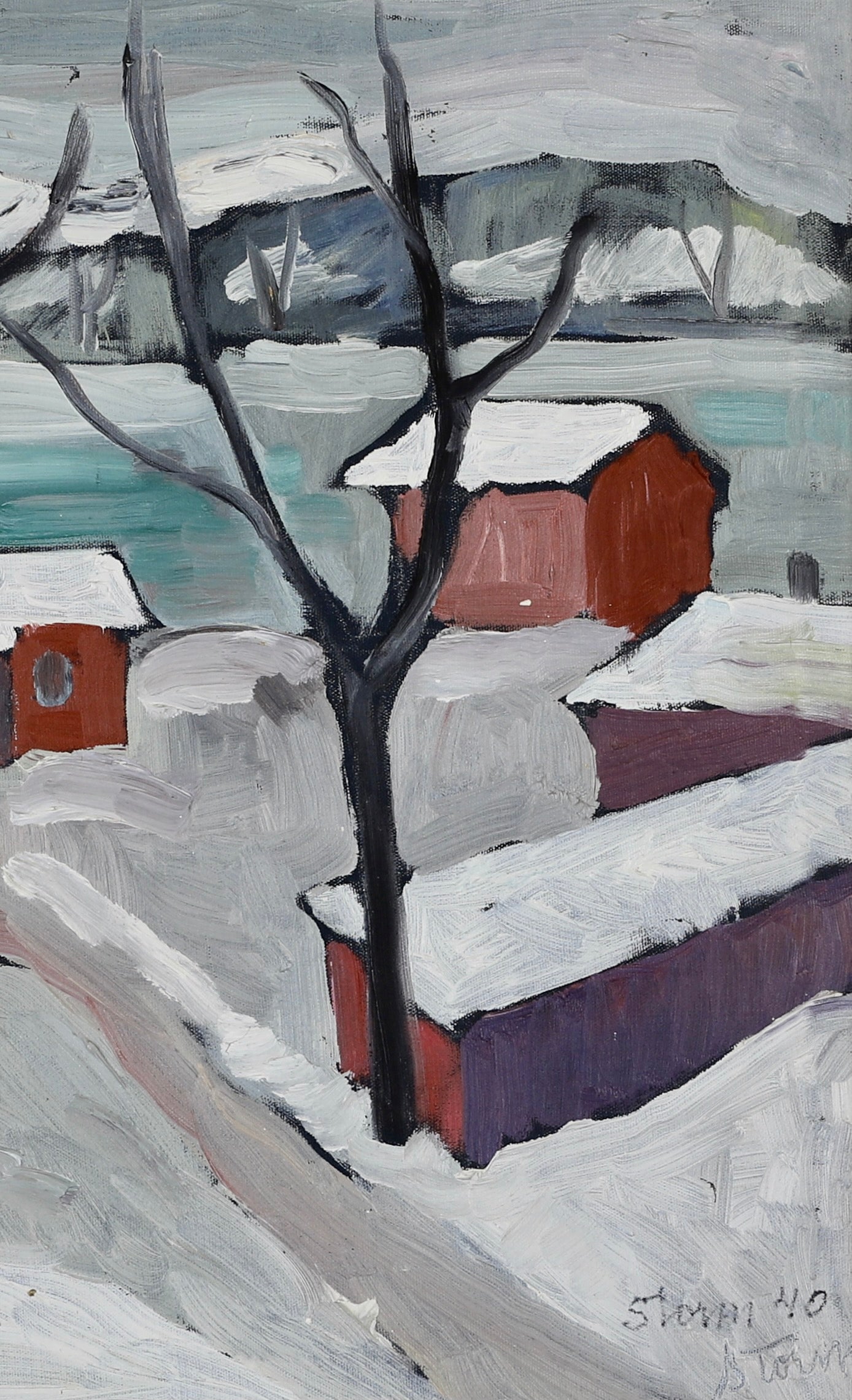 Mid Century Winterscape Oil Painting By S Storm Sweden