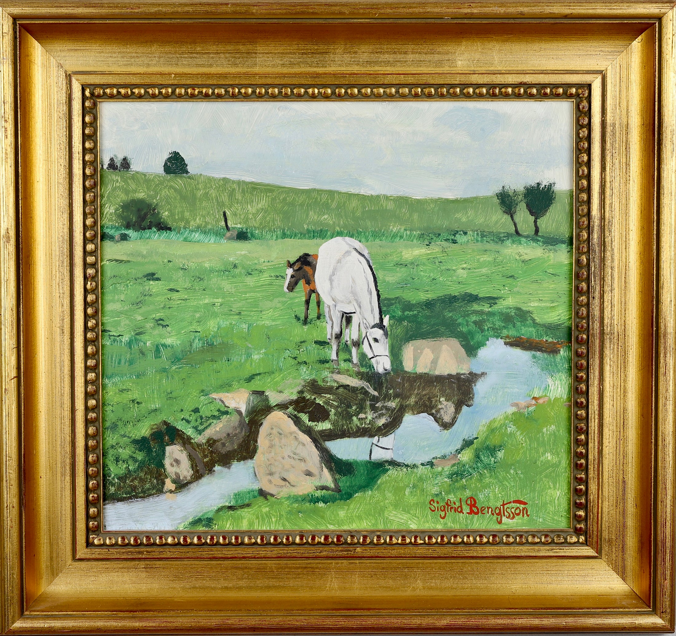 Mid Century Horse Oil Painting  From Sweden