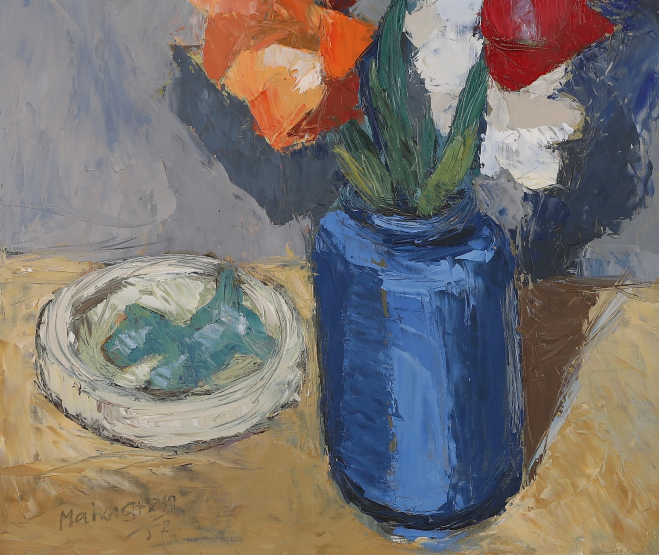 Mid Century Original Still Life Oil Painting From Sweden 1952