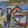 Load image into Gallery viewer, Original Fisherman Oil Painting Vintage Mid Century From Sweden