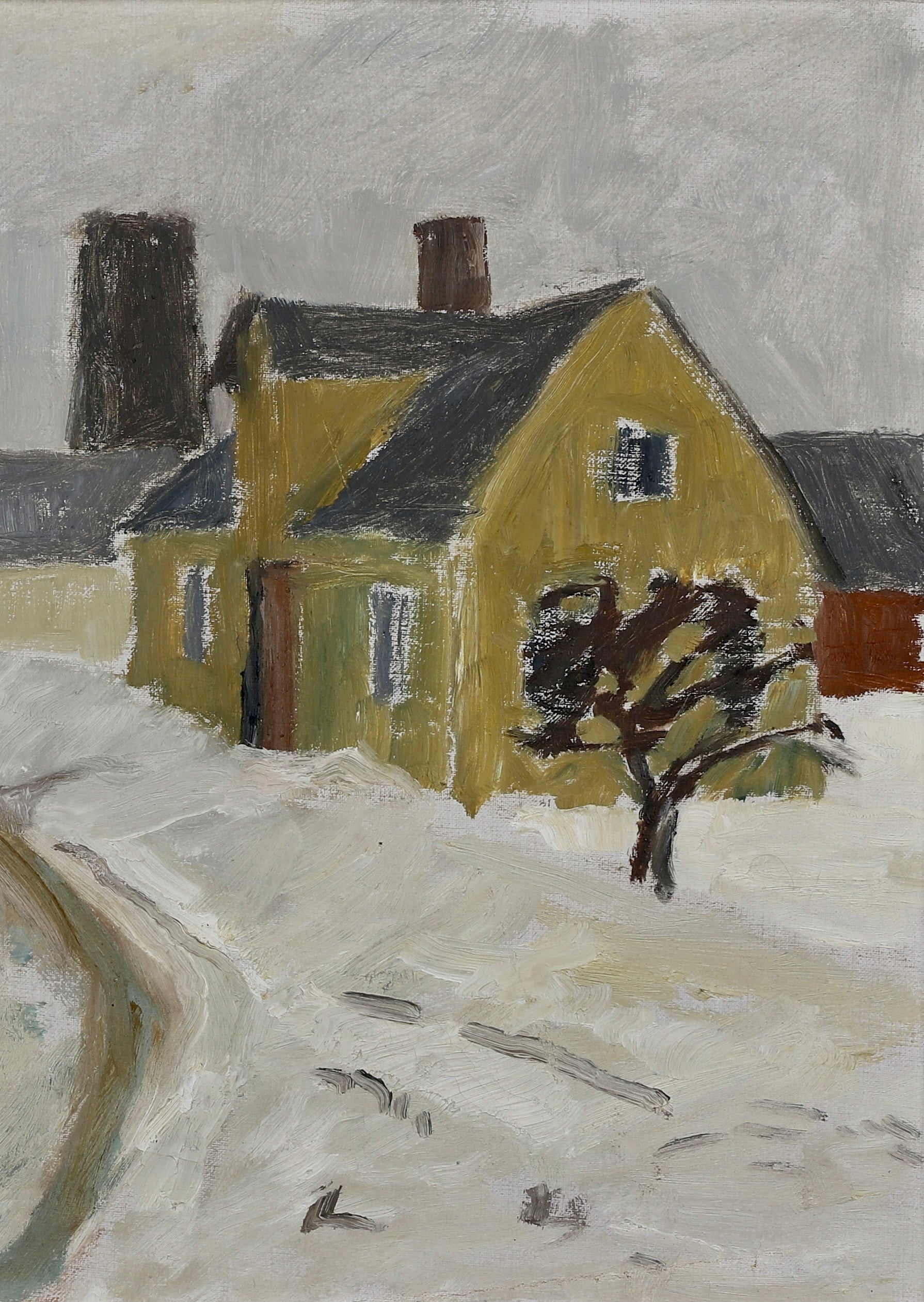 Mid Century Winterscape Oil Painting By H Lundström Sweden