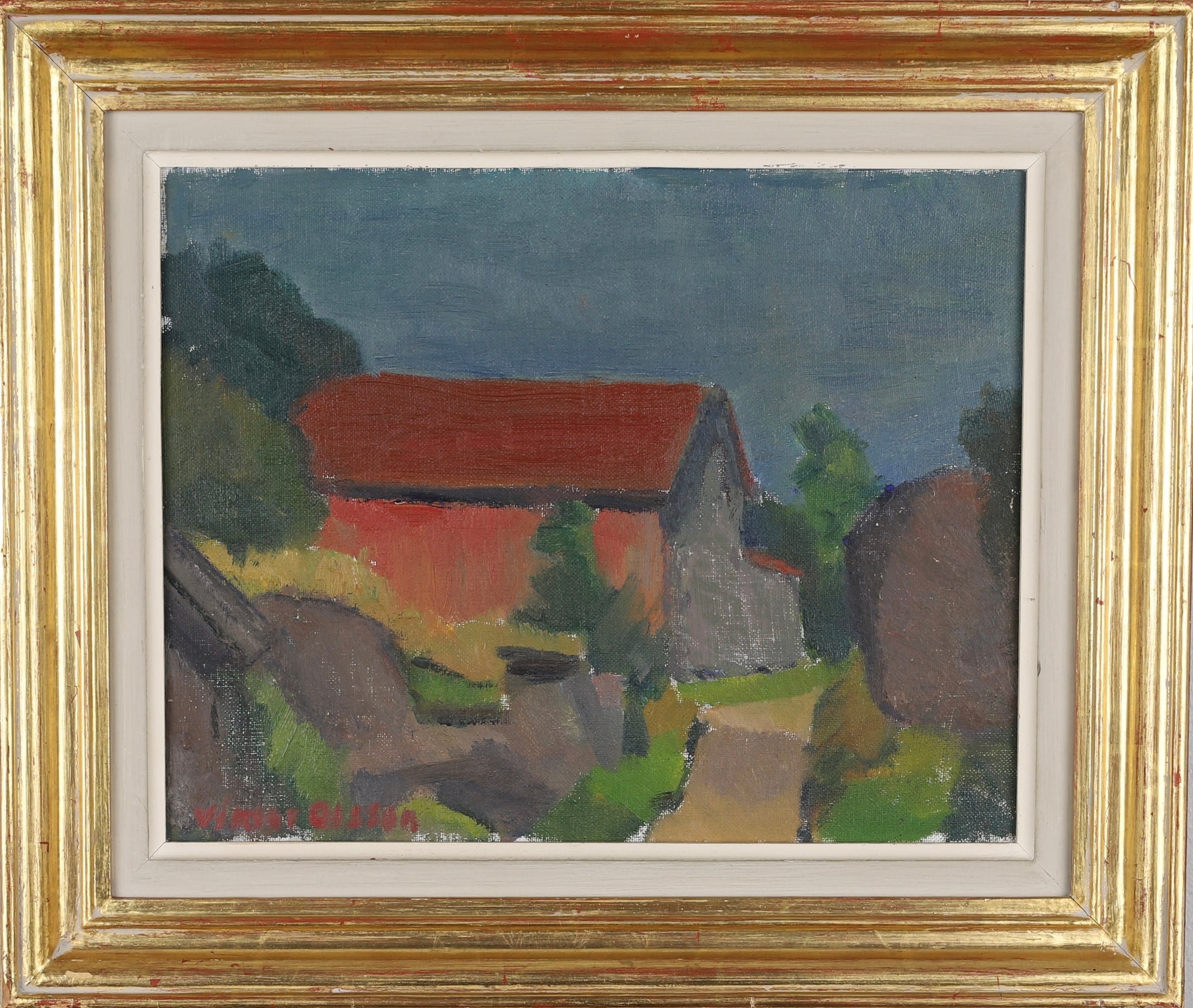 Mid Century Farmhouse Oil Painting From Sweden