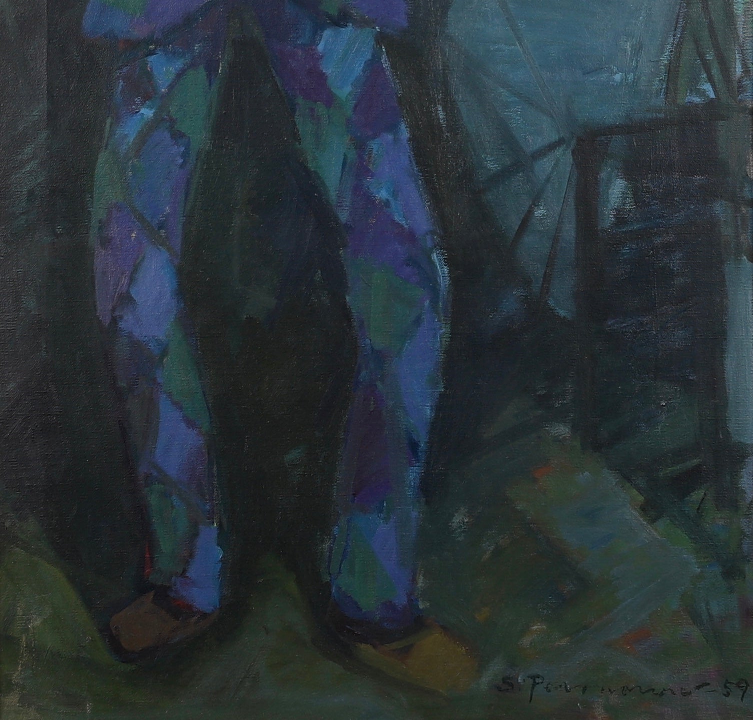 Mid Century Original Clown Oil Painting From Sweden