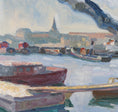 Load image into Gallery viewer, Vintage Mid Century Harbor Oil Painting from Sweden By E Lamm
