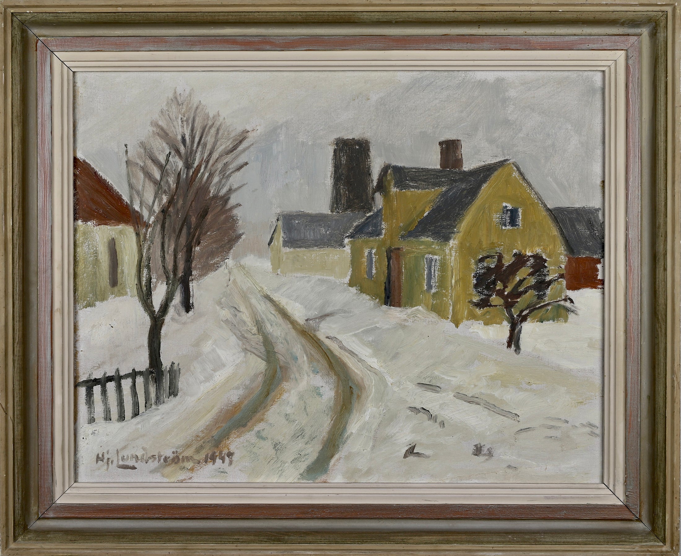 Mid Century Winterscape Oil Painting By H Lundström Sweden