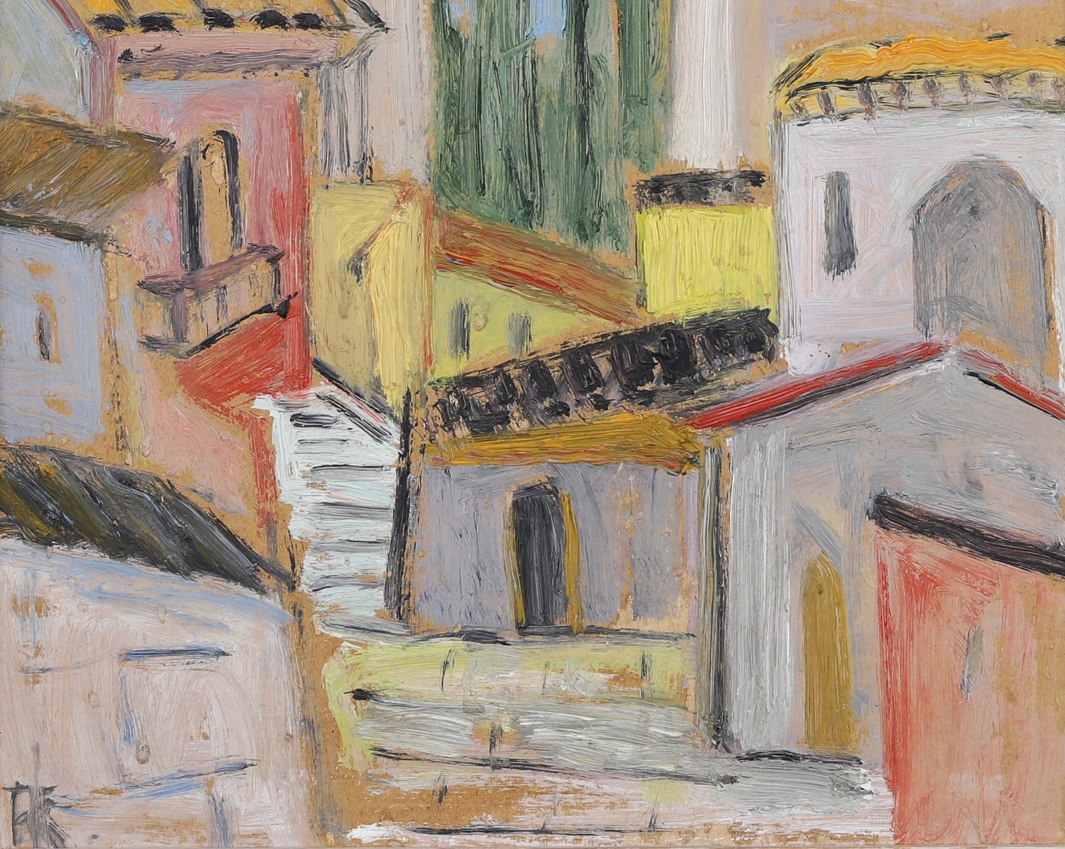 Mid Century Cityscape Oil Painting from Sweden By A K