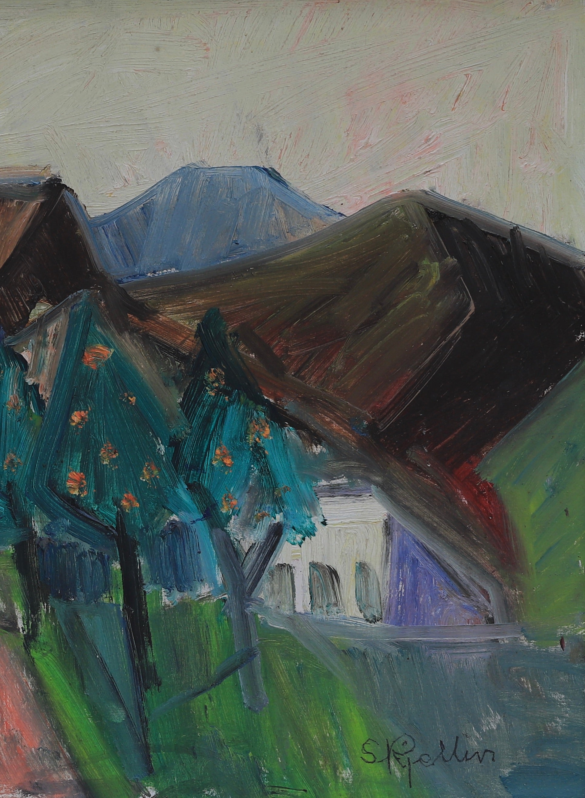 Mid Century Original Oil Painting From Sweden by Stig Kjellin