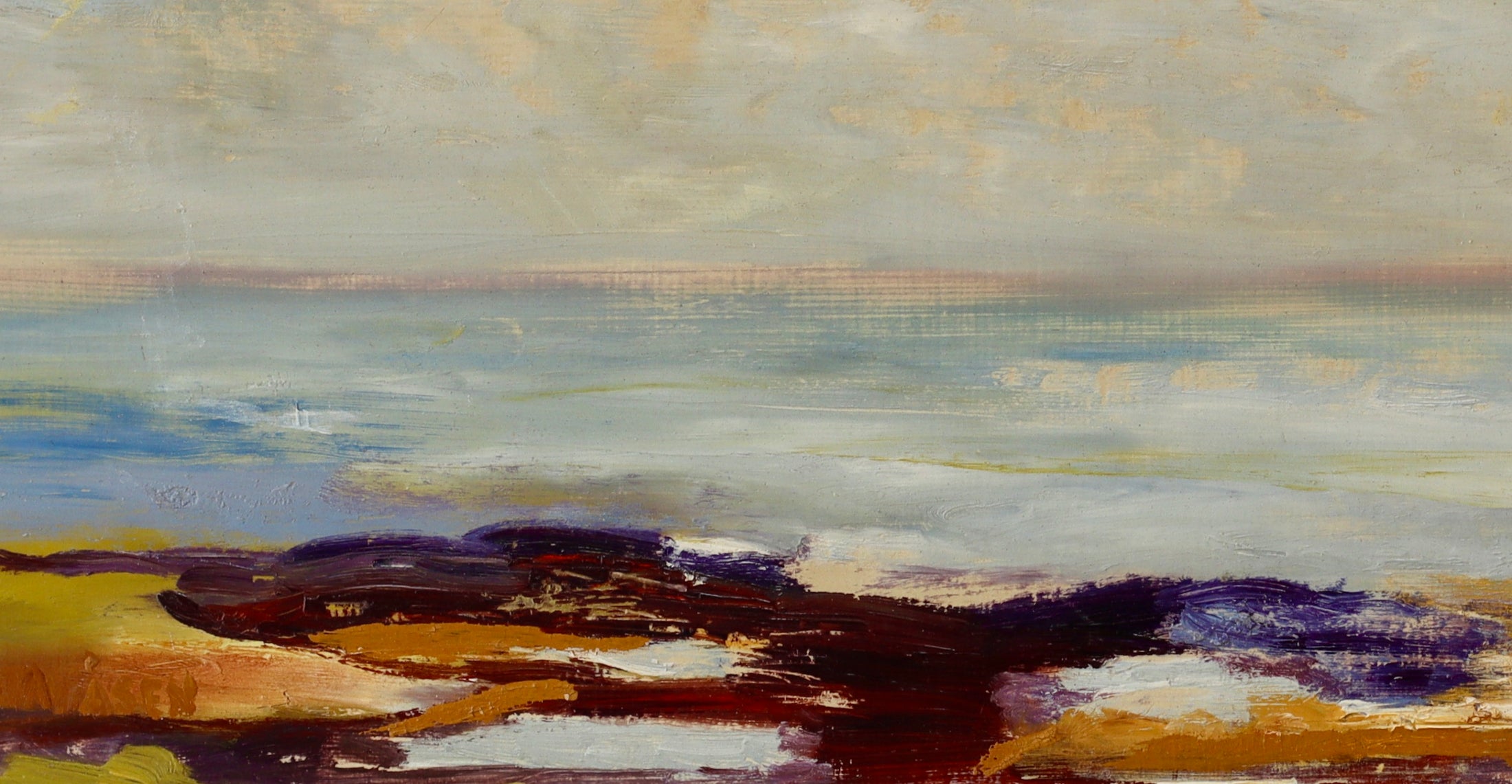 Mid Century Oil Painting Vintage Art Room Seascape by Gösta Stawåsen Sweden