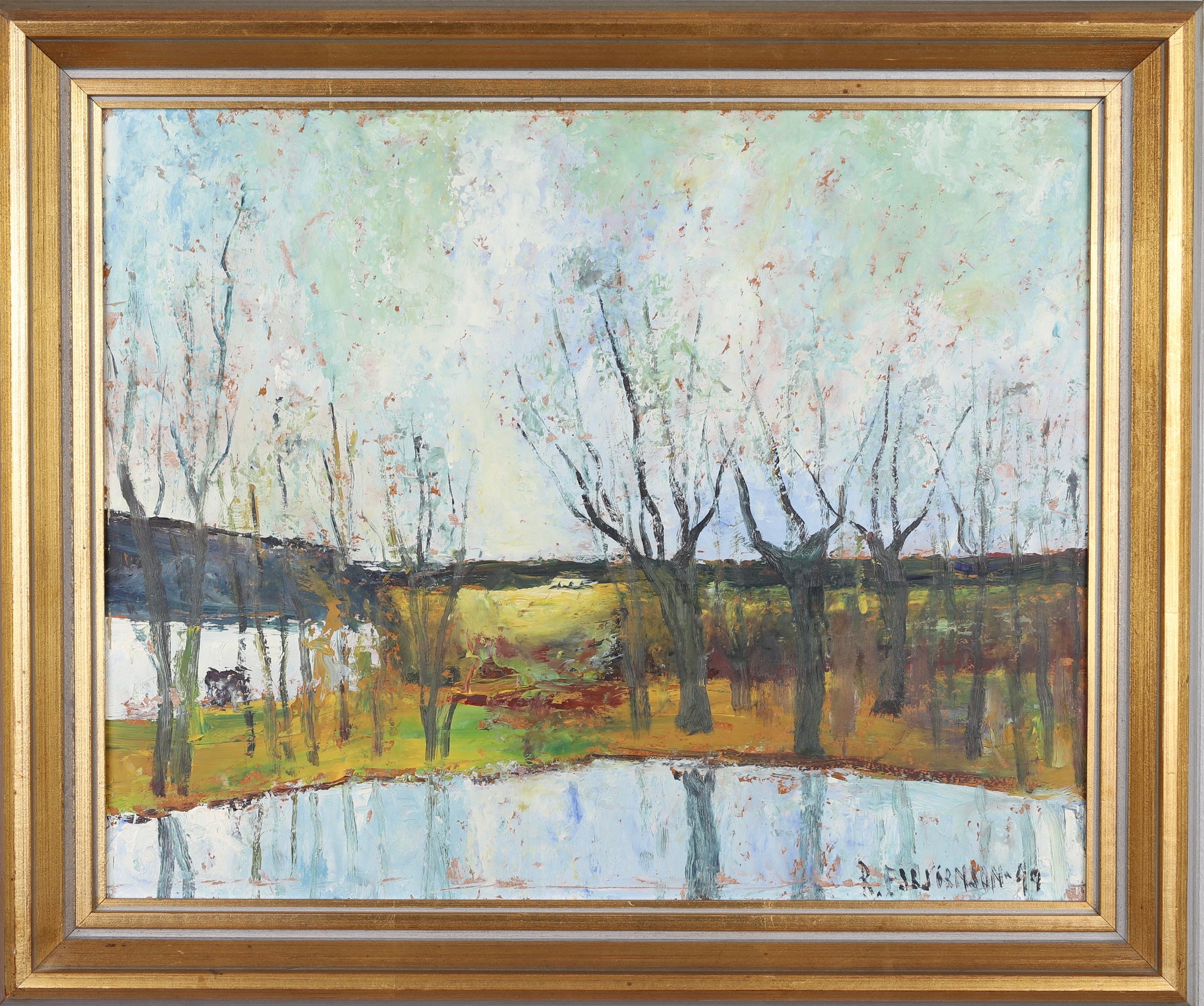 Mid Century Spring Landscape Oil Painting From Sweden 1949