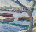 Load image into Gallery viewer, Vintage Mid Century Harbor Oil Painting from Sweden By E Lamm