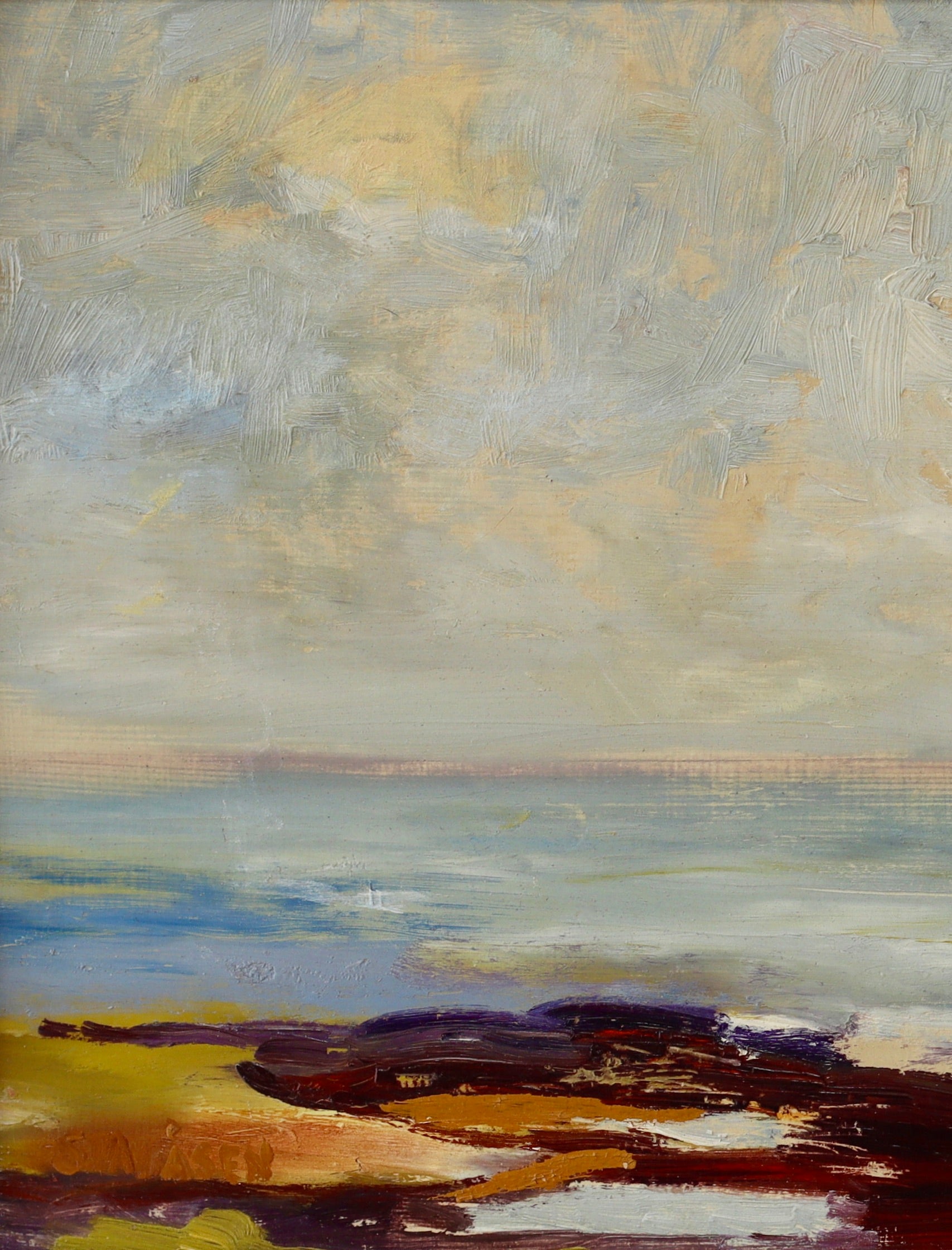 Mid Century Oil Painting Vintage Art Room Seascape by Gösta Stawåsen Sweden