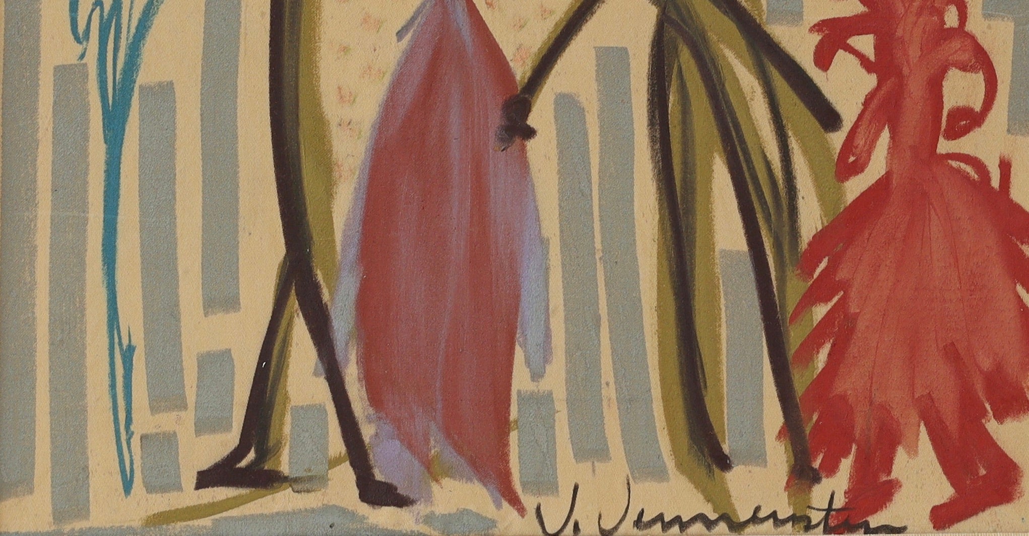 Mid Century Vintage Painting by V Vennersten Sweden