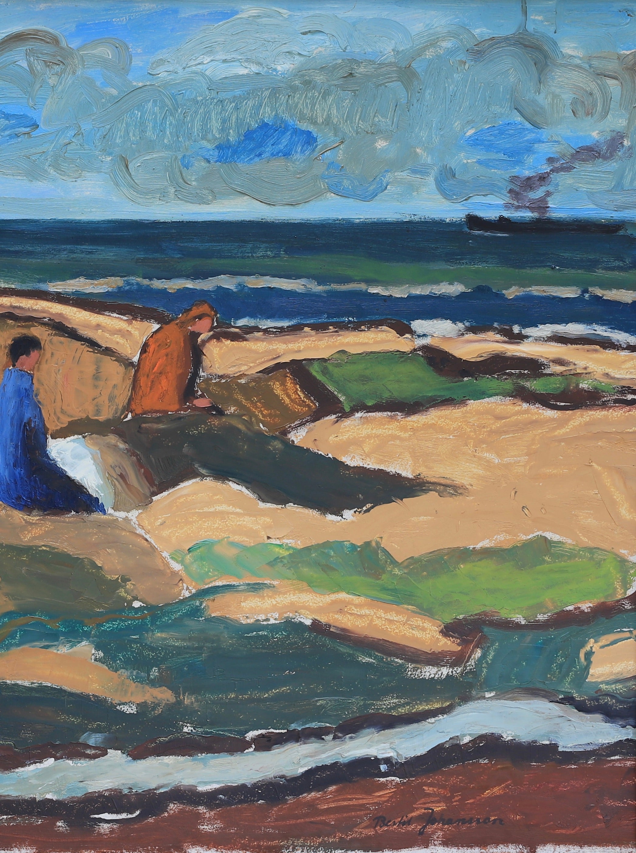 Vintage Mid Century Oil Painting from Sweden Signed Bertil Johansson