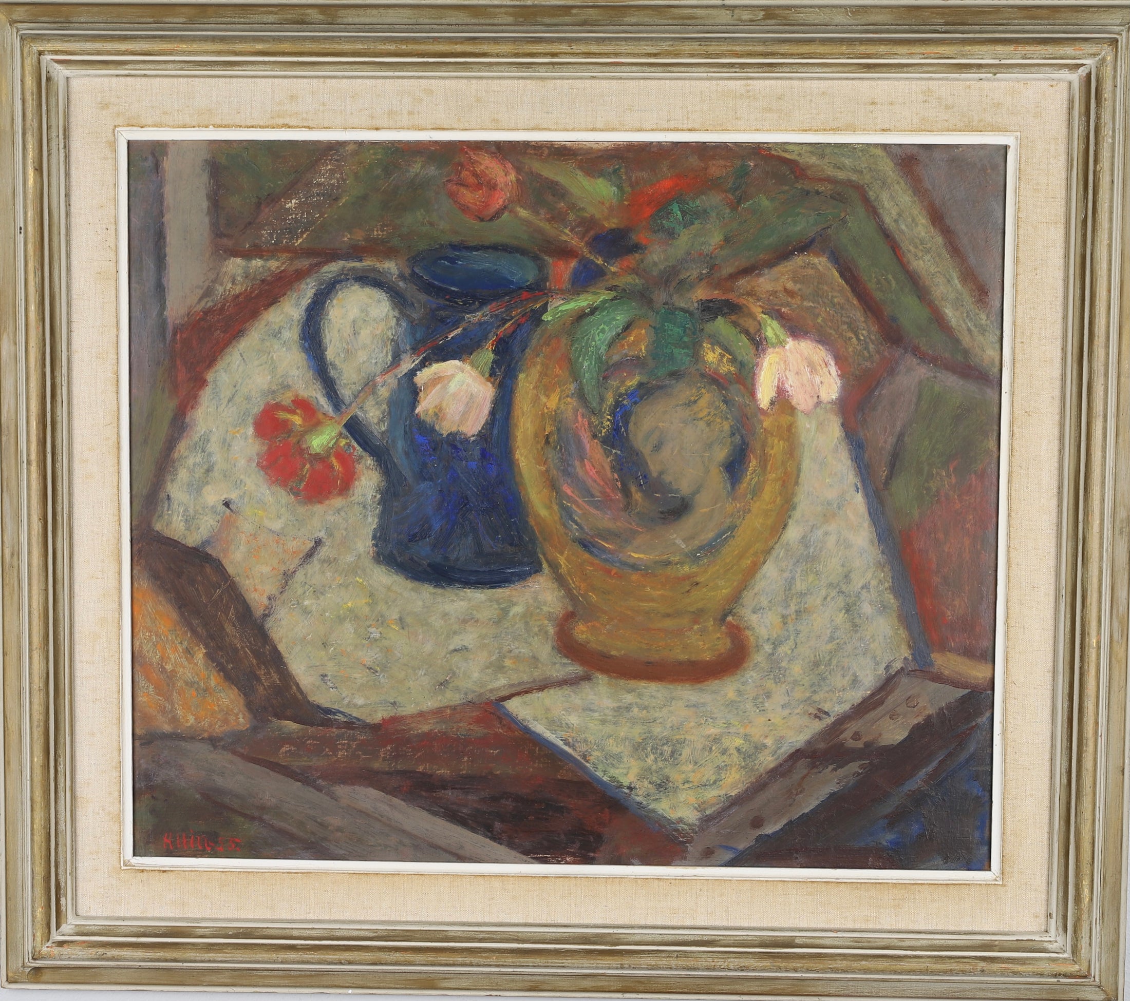 Mid Century Original Still Life Oil Painting from Sweden 1955