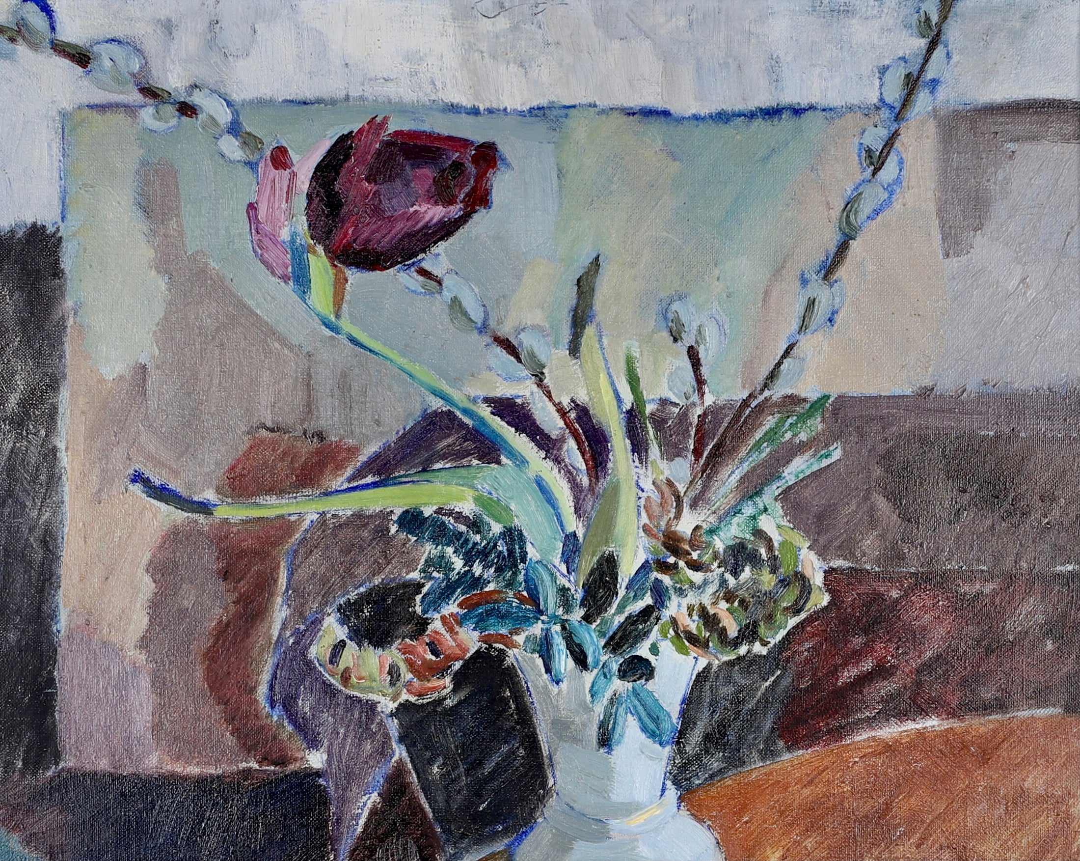 Mid Century Original Still Life Oil Painting By H Lindblad From Sweden 1950