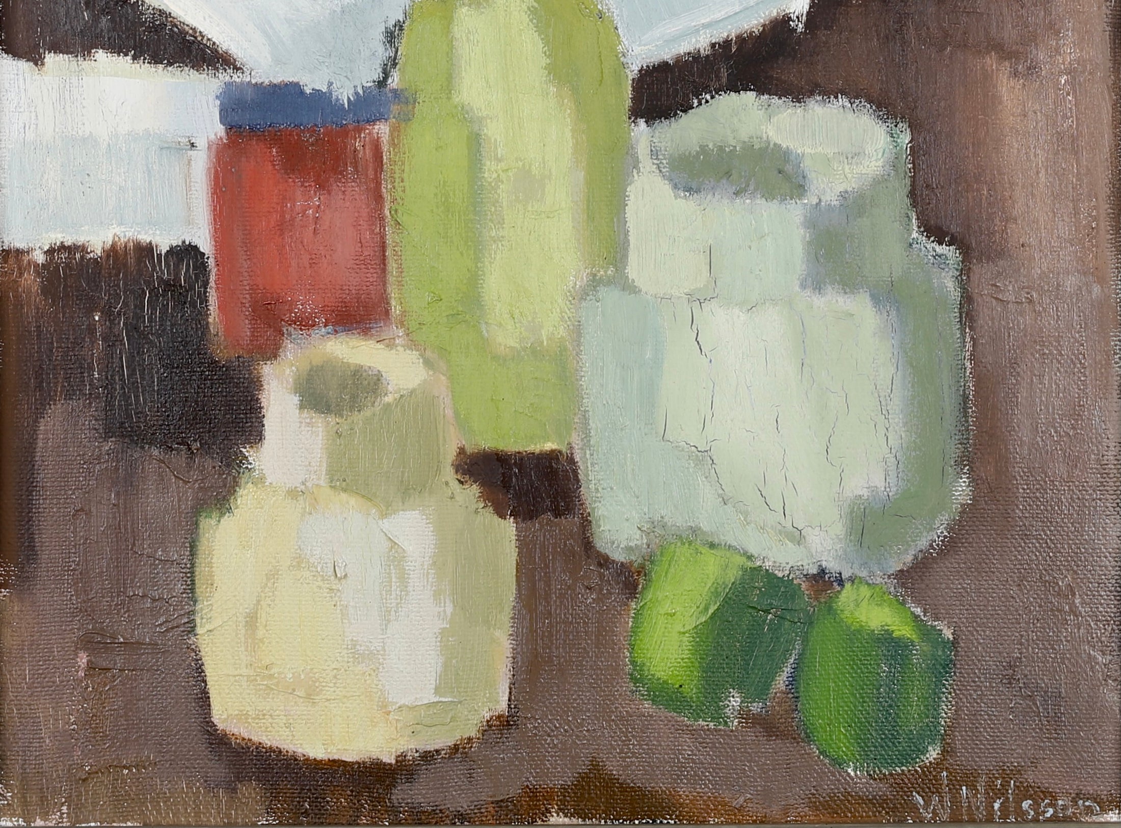 Mid Century Original Still Life Oil Painting by W Nilsson From Sweden