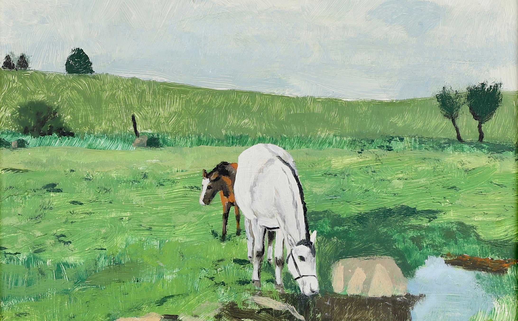 Mid Century Horse Oil Painting  From Sweden